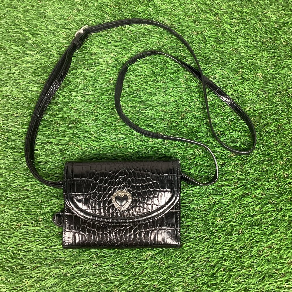 Brighton Black Croc Print Patent Leather Wallet with Crossbody Strap